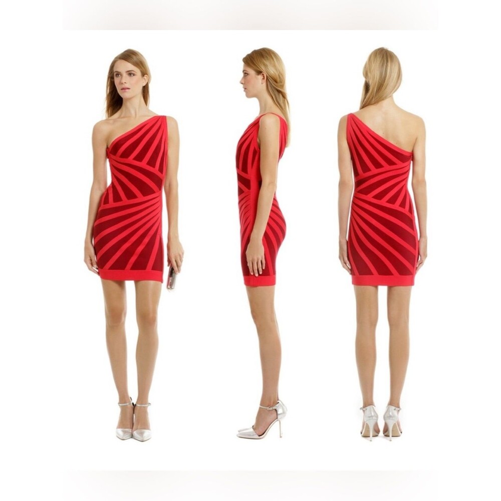 Herve Leger Red One Shoulder Carmela Dress size XS